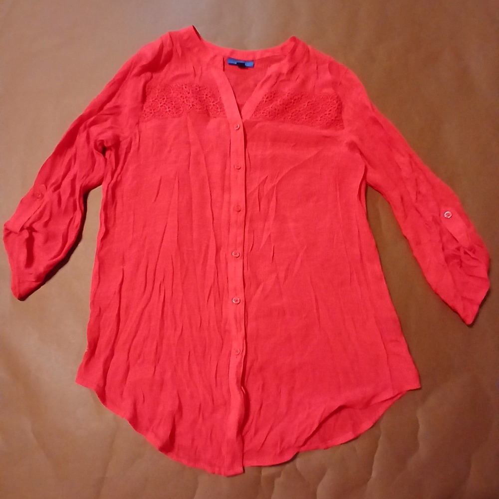 Apt 9 Top Women XL Red/ Coral 3/4 Sleeve Thin Light Weight Breezy